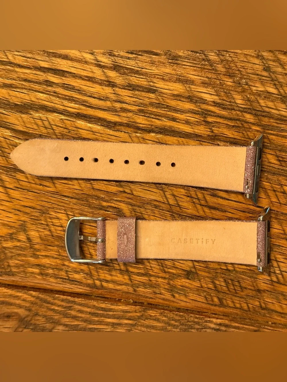 Casetify Sparkle Pink Glitter Leather with Silver Buckle Watchband